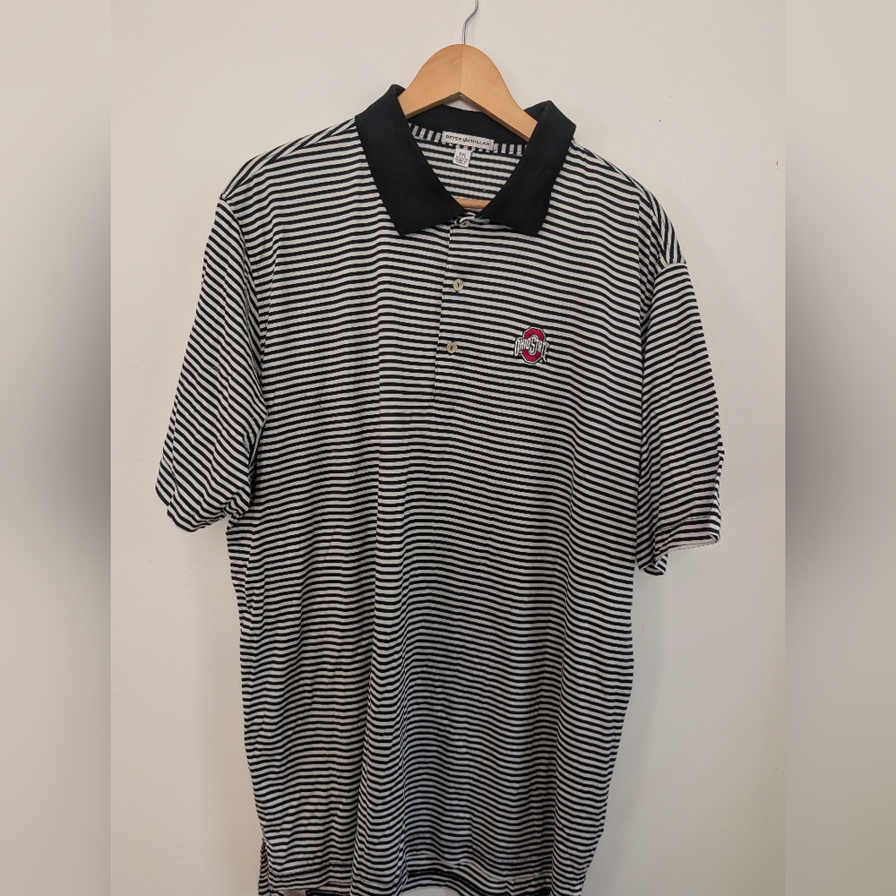 Peter Millar Black and White Striped Polo Shirt
